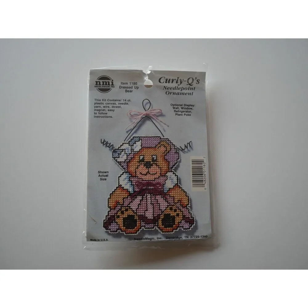 NeedleMagic Curly-Q's Dressed Up Bear Needlepoint Ornament Kit NOS